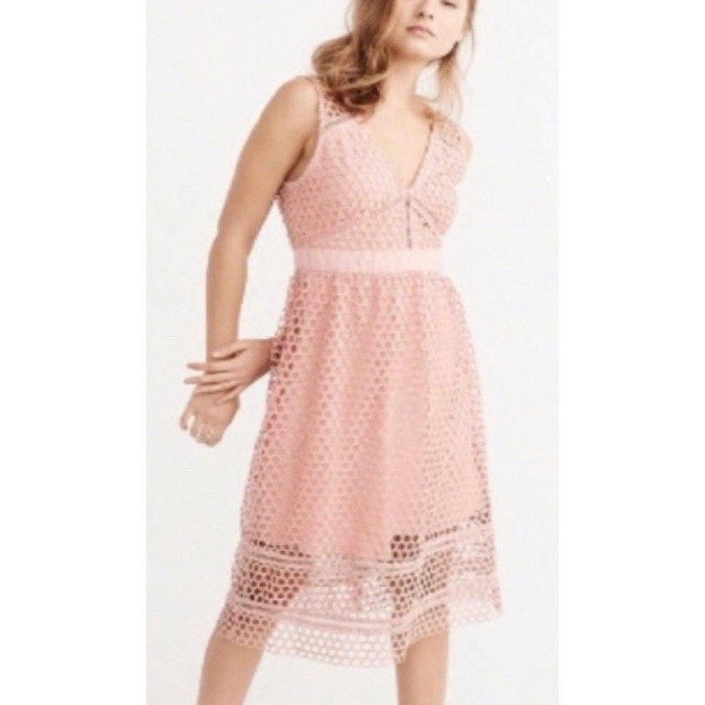 Y2K A&F Open Crochet Midi Dress Sz S/M Peach Geometric Sleeveless Boho Hipster